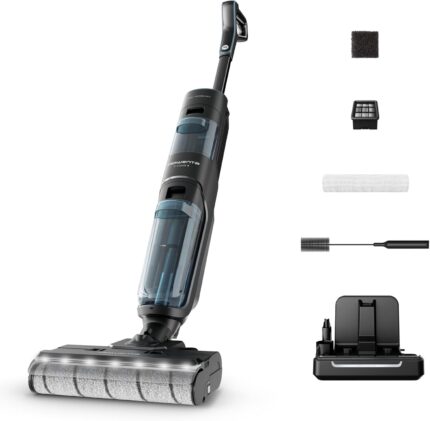 Rowenta X-Clean 5, Aspirateur Laveur sans Fil 2-en-1, Sec et Humide, Autonomie 50 min, Auto-Nettoyage, Séchage 60°C Anti-odeurs, Poids en main 1,1 kg, Eclairage LED,